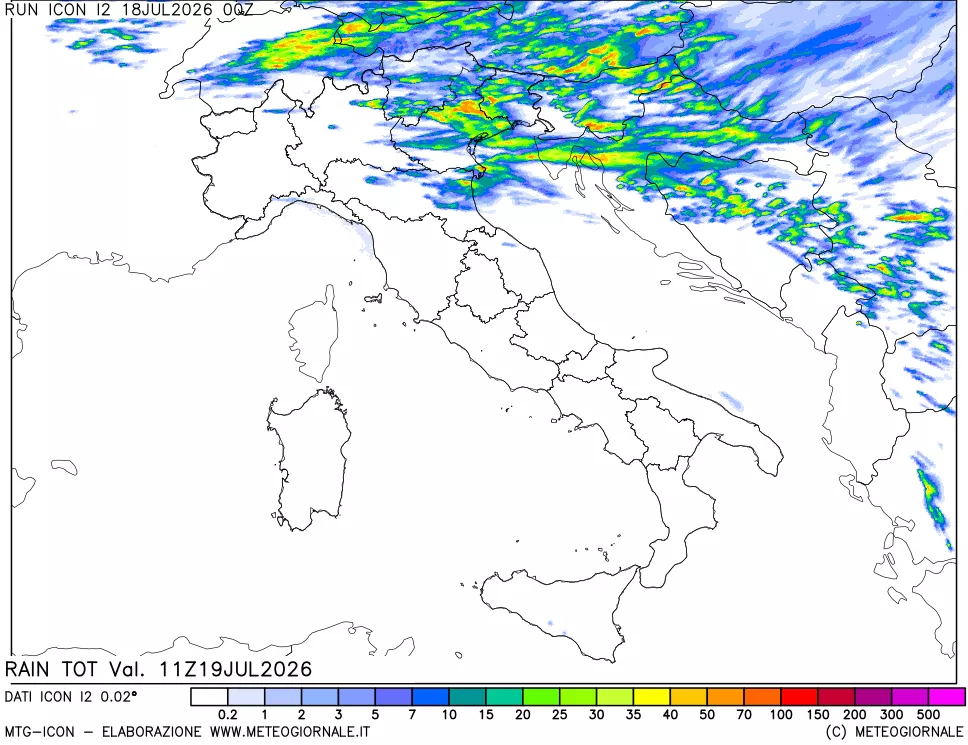 mappa Precipitazioni totali dal primo giorno