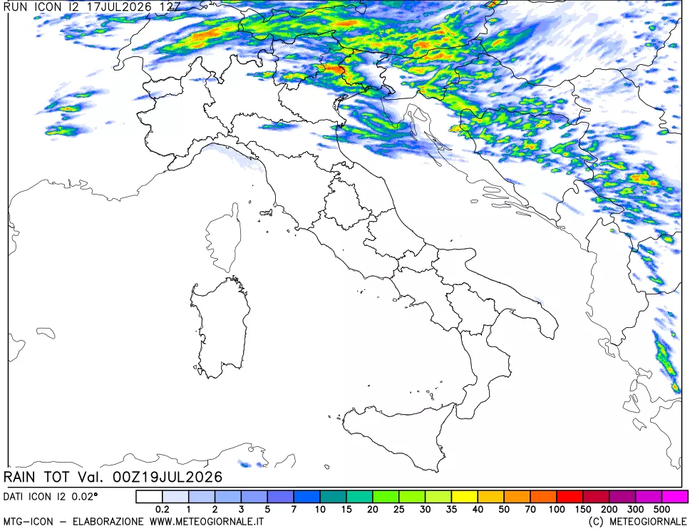 mappa Precipitazioni totali dal primo giorno