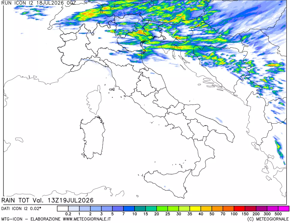 mappa Precipitazioni totali dal primo giorno