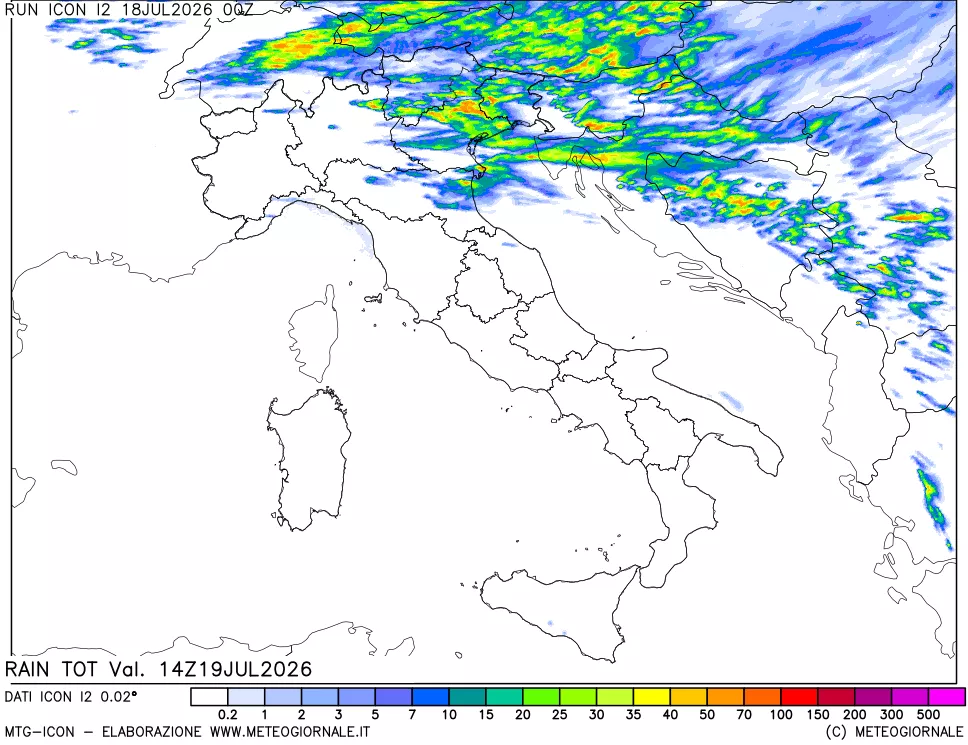 mappa Precipitazioni totali dal primo giorno