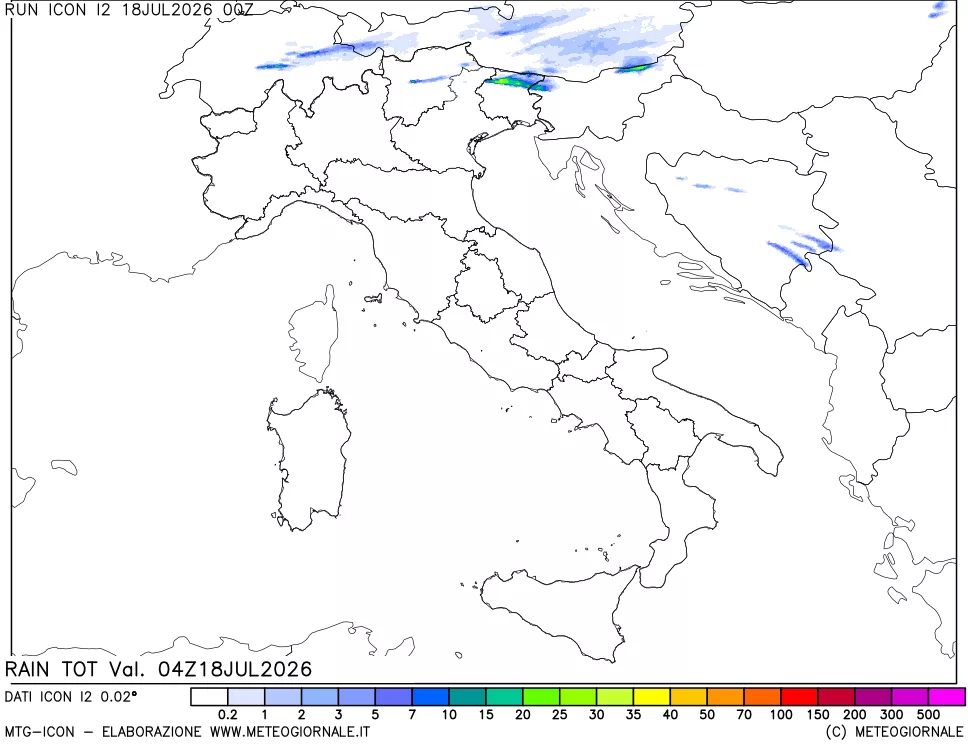 mappa Precipitazioni totali dal primo giorno