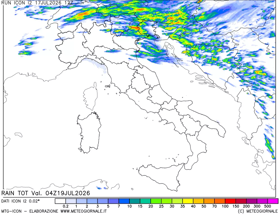 mappa Precipitazioni totali dal primo giorno