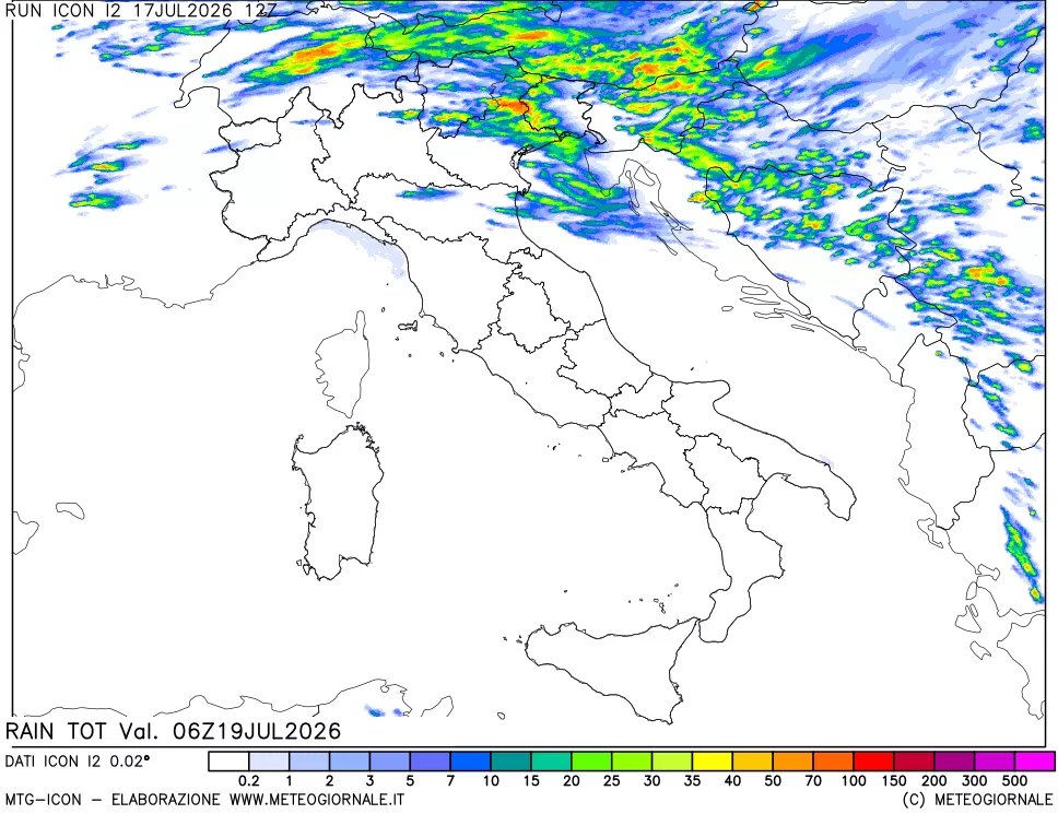 mappa Precipitazioni totali dal primo giorno