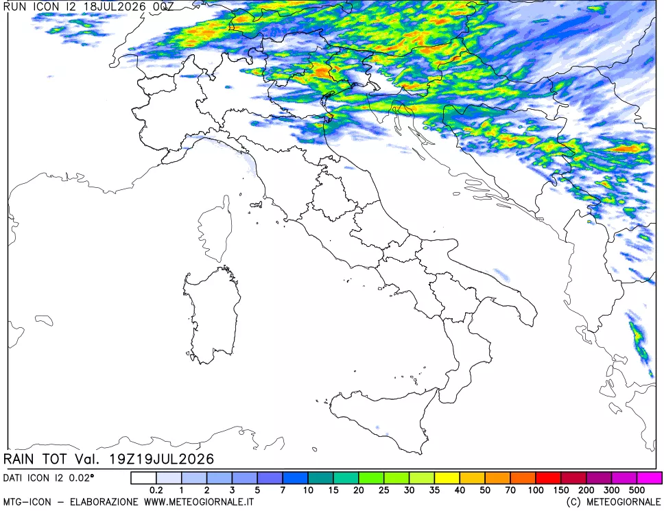 mappa Precipitazioni totali dal primo giorno