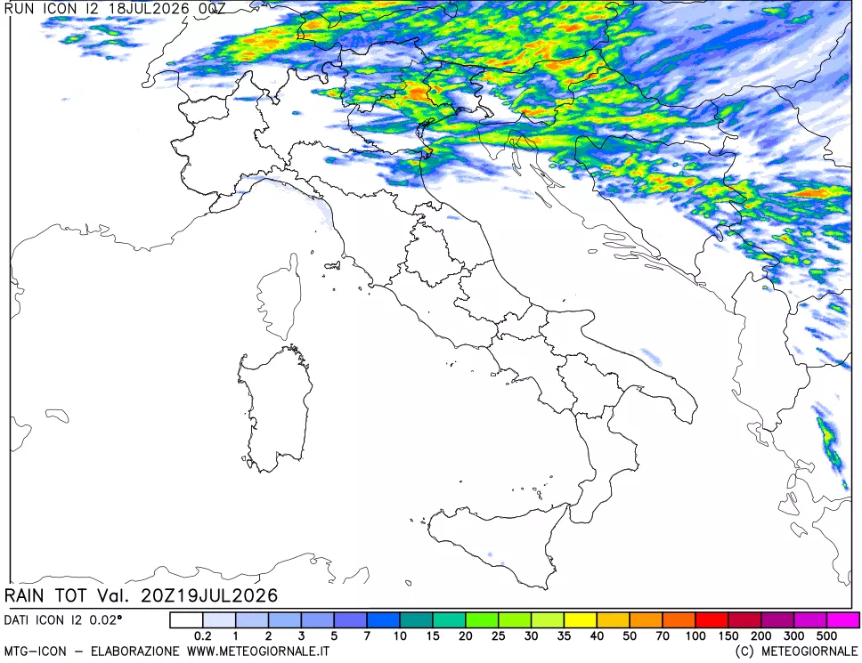 mappa Precipitazioni totali dal primo giorno