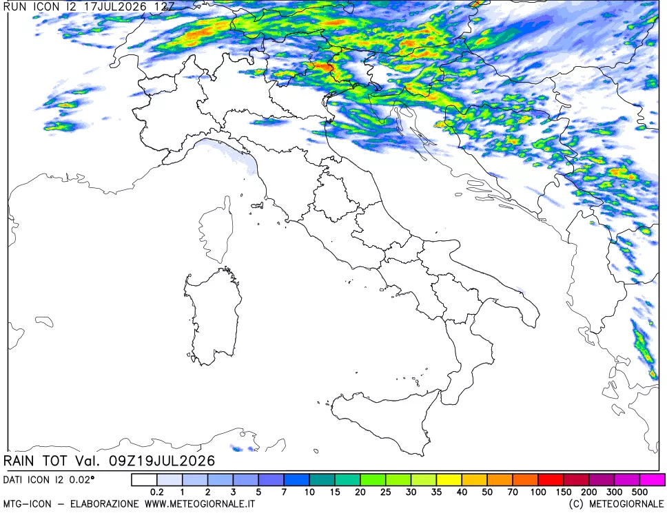 mappa Precipitazioni totali dal primo giorno