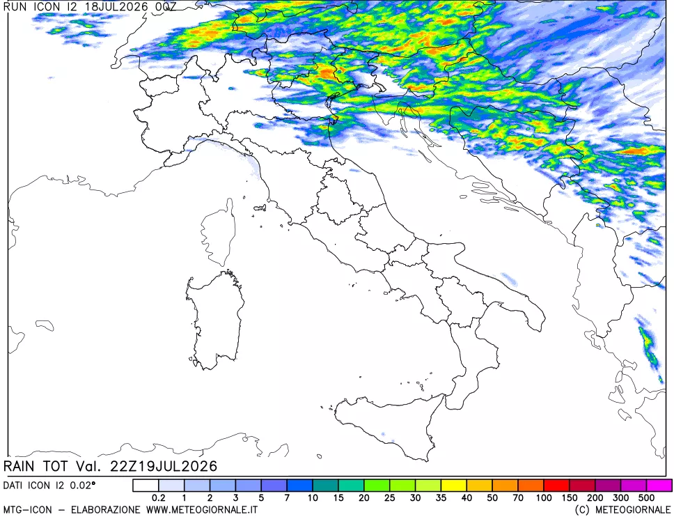 mappa Precipitazioni totali dal primo giorno