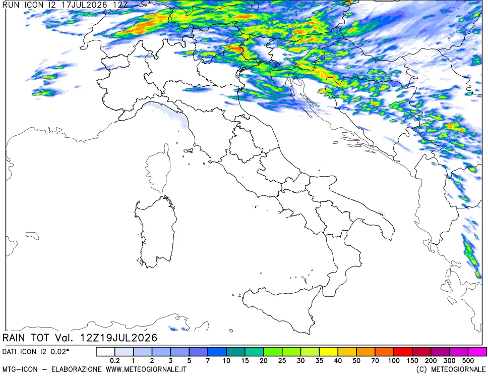 mappa Precipitazioni totali dal primo giorno