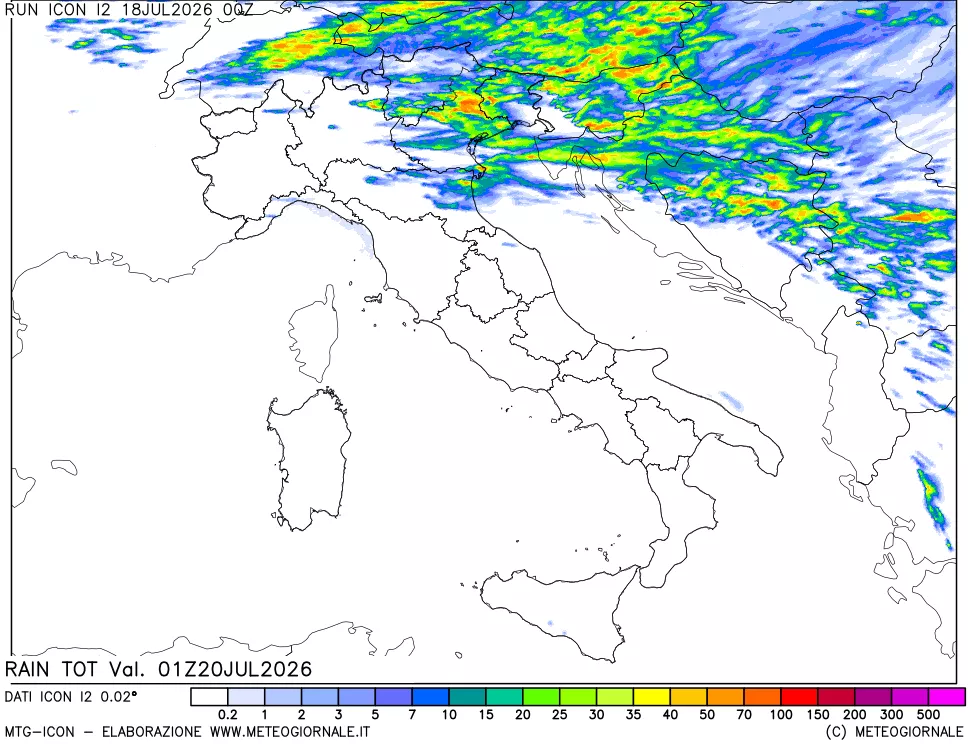 mappa Precipitazioni totali dal primo giorno