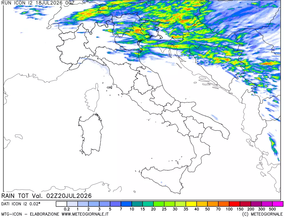 mappa Precipitazioni totali dal primo giorno