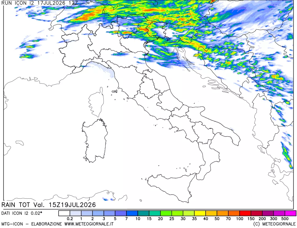 mappa Precipitazioni totali dal primo giorno