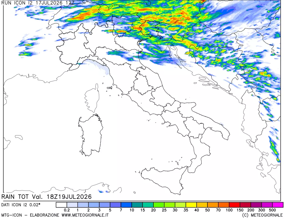 mappa Precipitazioni totali dal primo giorno