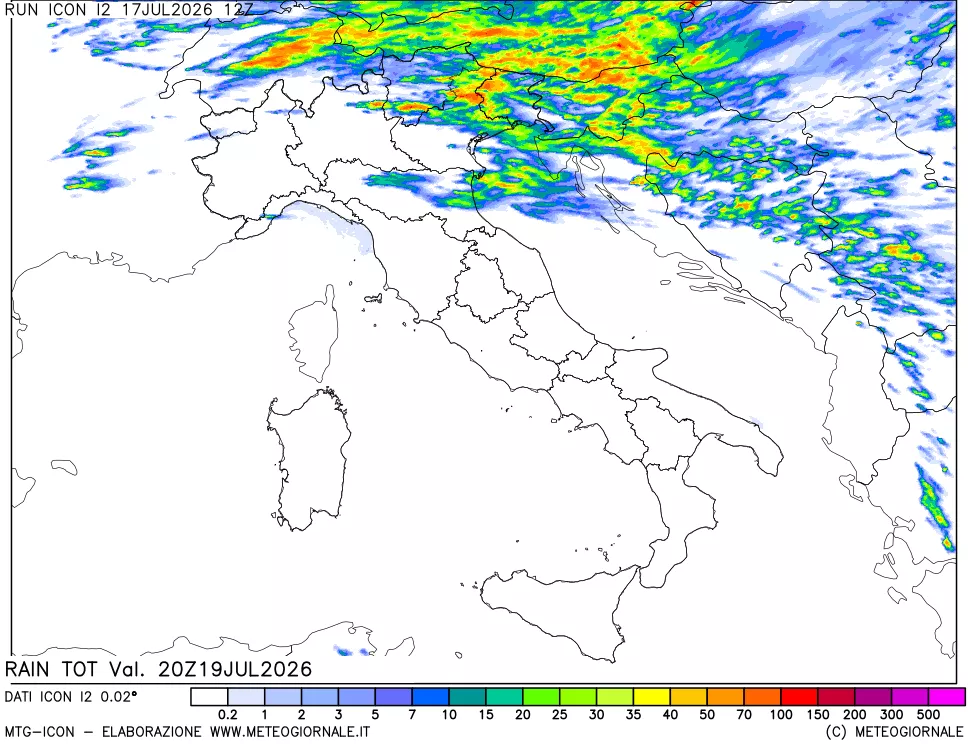 mappa Precipitazioni totali dal primo giorno
