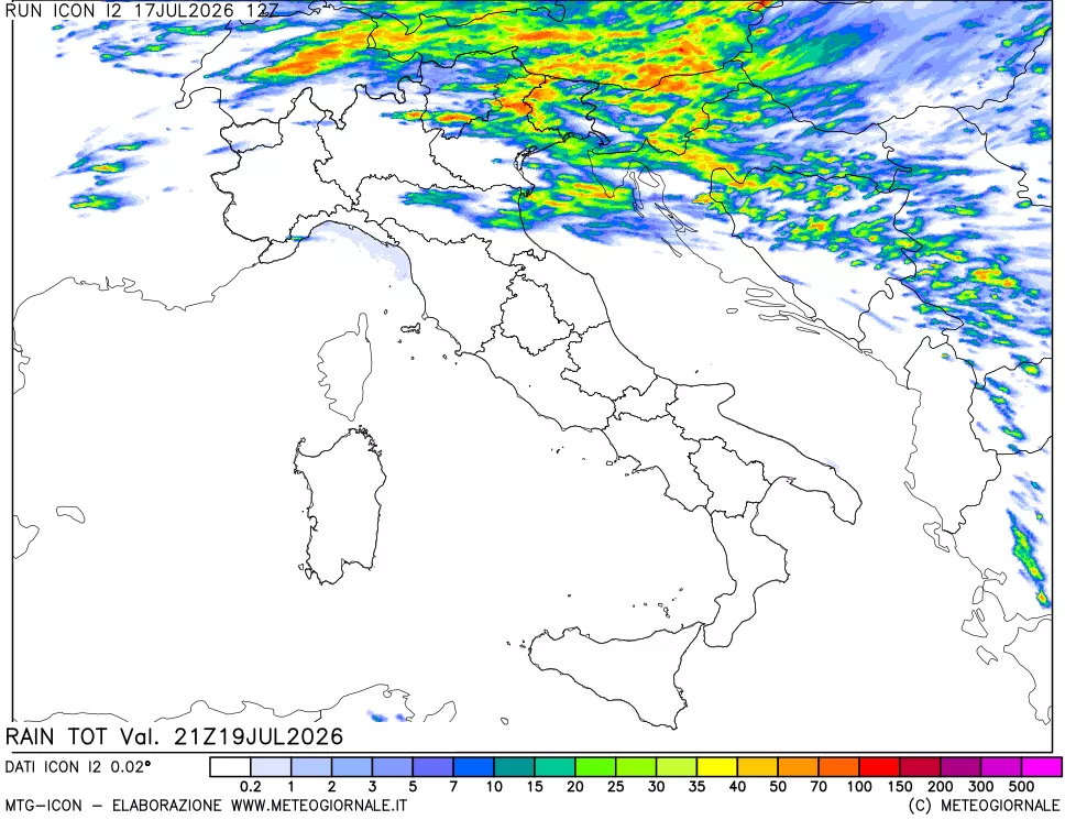 mappa Precipitazioni totali dal primo giorno
