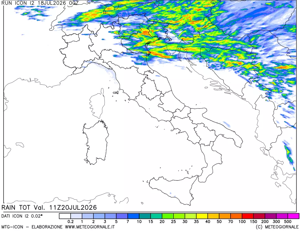 mappa Precipitazioni totali dal primo giorno