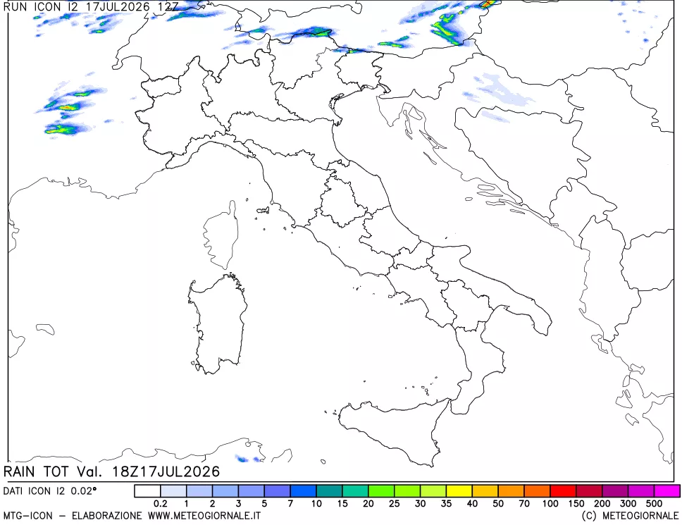 mappa Precipitazioni totali dal primo giorno