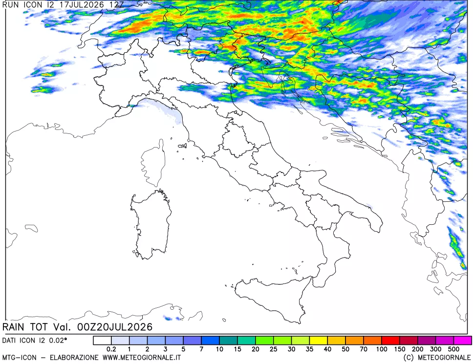 mappa Precipitazioni totali dal primo giorno