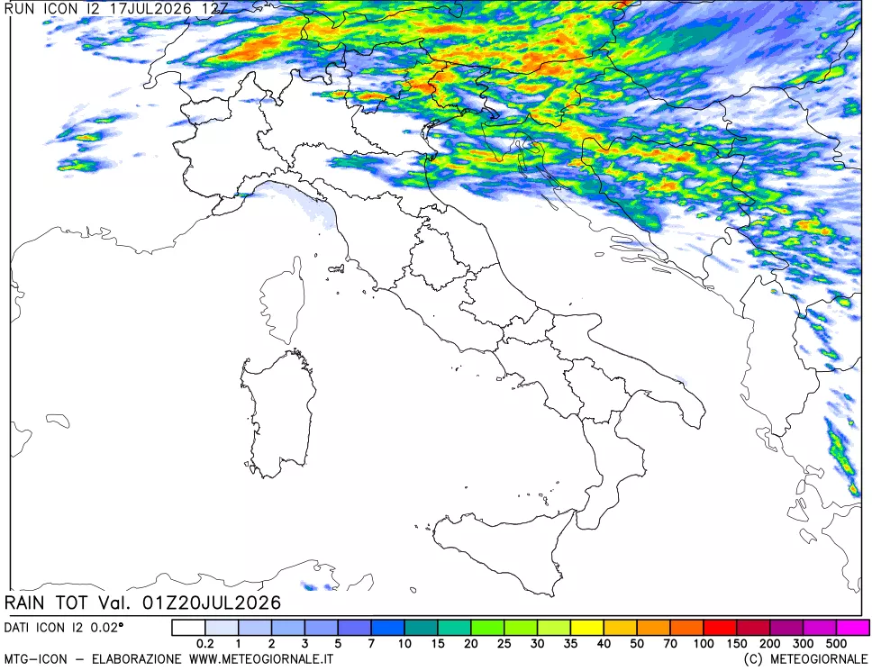mappa Precipitazioni totali dal primo giorno