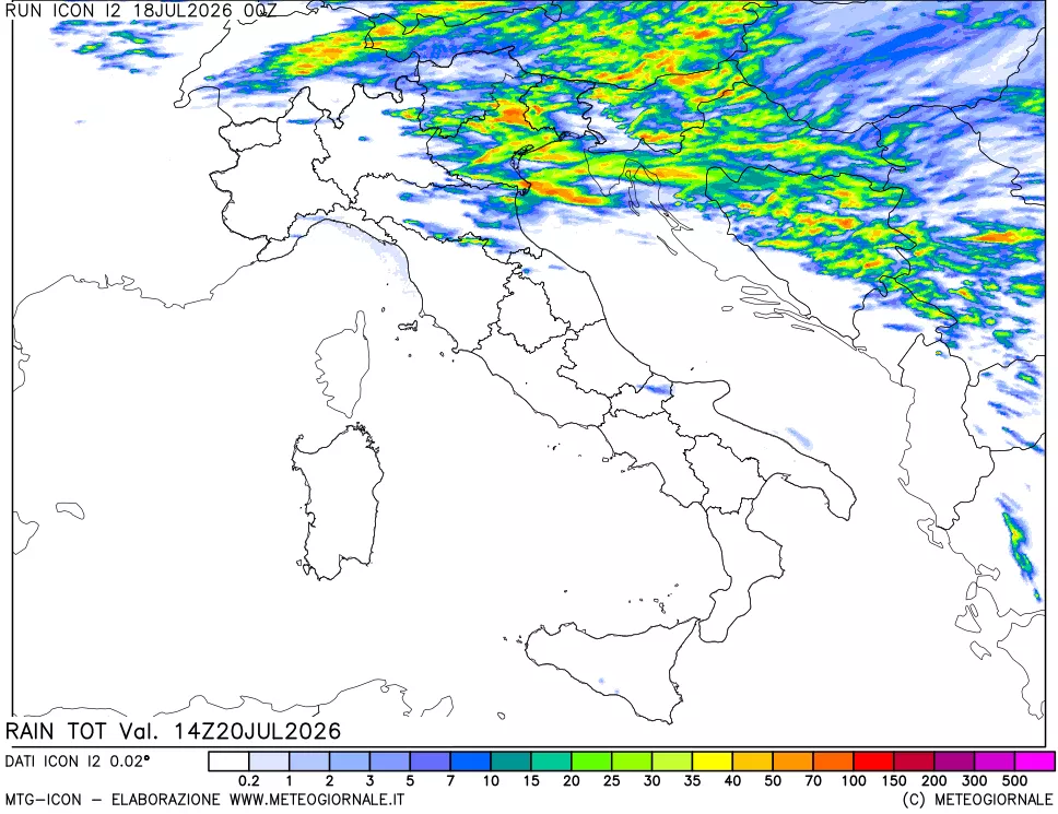 mappa Precipitazioni totali dal primo giorno