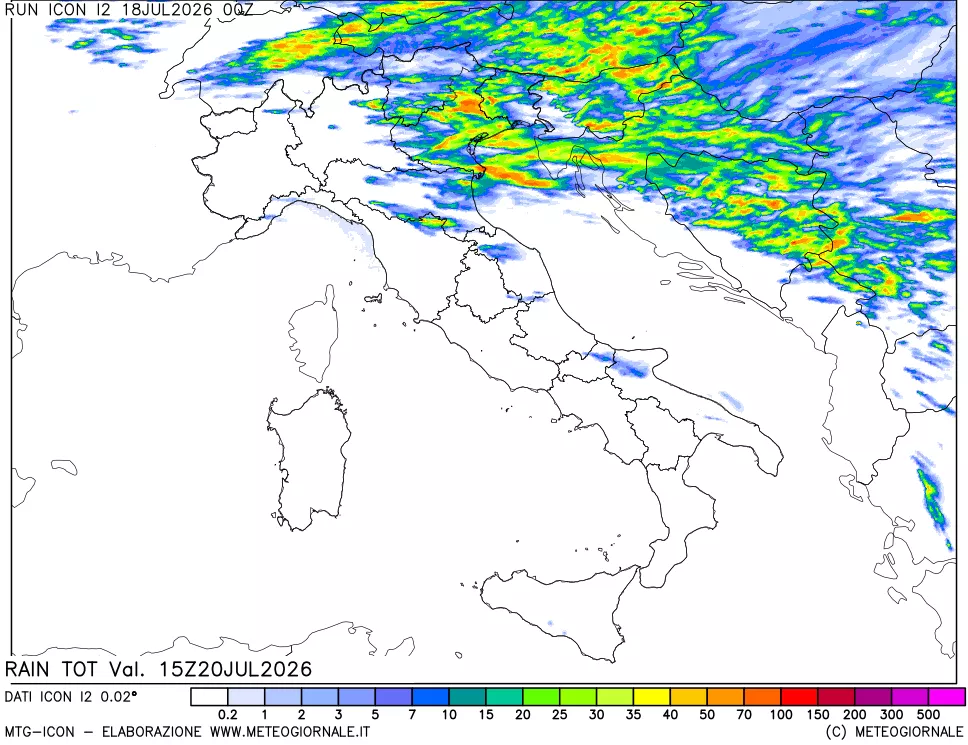 mappa Precipitazioni totali dal primo giorno