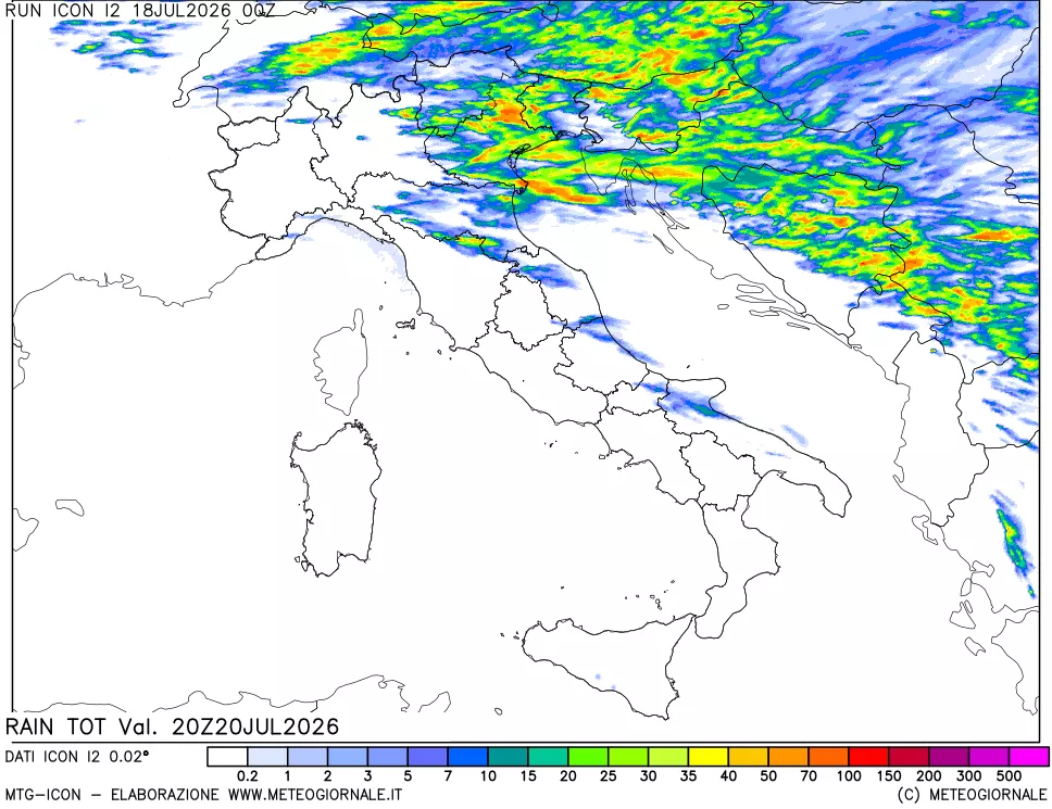 mappa Precipitazioni totali dal primo giorno