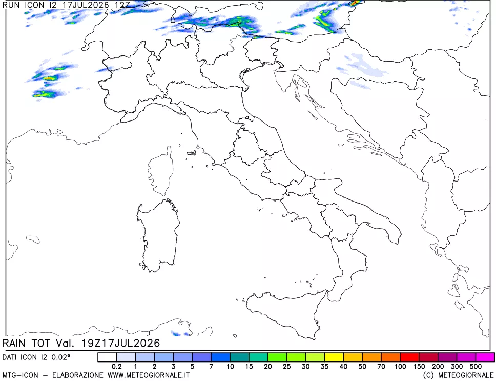 mappa Precipitazioni totali dal primo giorno