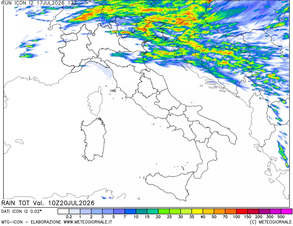 mappa Precipitazioni totali dal primo giorno
