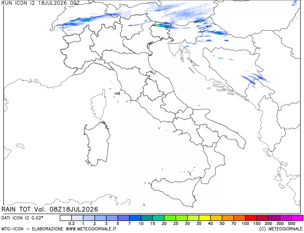 mappa Precipitazioni totali dal primo giorno