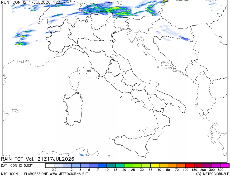 mappa Precipitazioni totali dal primo giorno