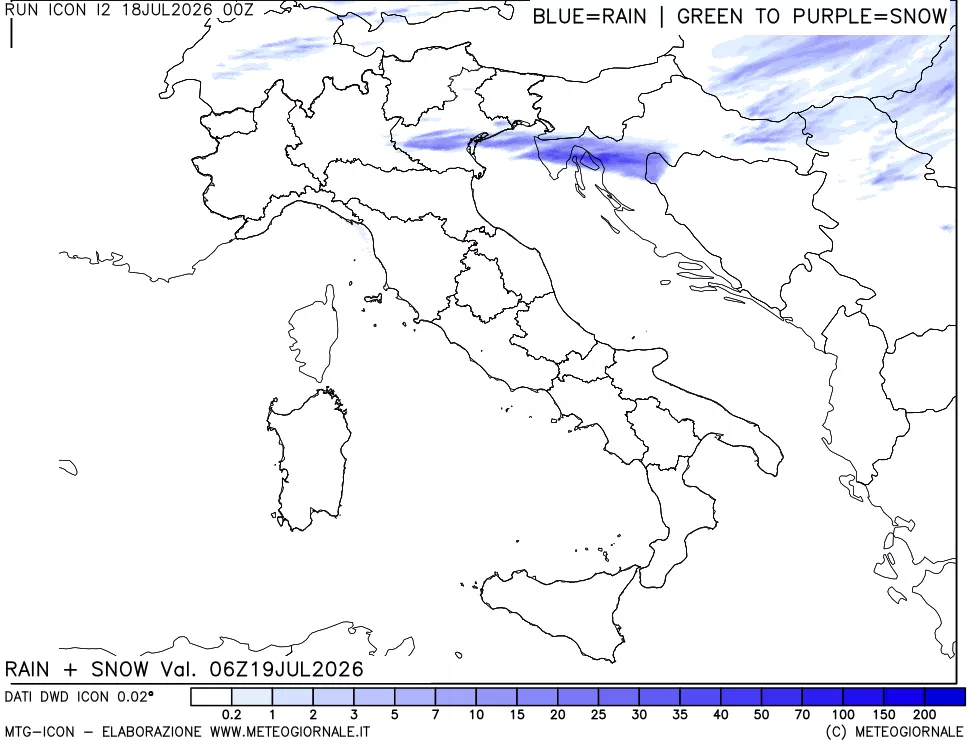 mappa Precipitazioni totali e nevose 24 ore precedenti