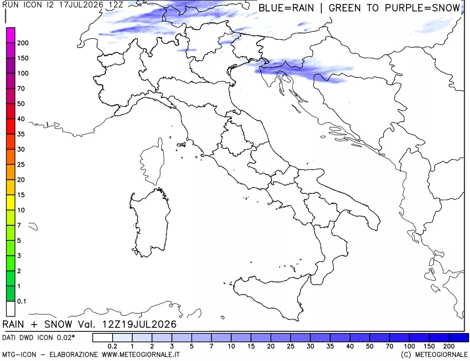 mappa Precipitazioni totali e nevose 24 ore precedenti