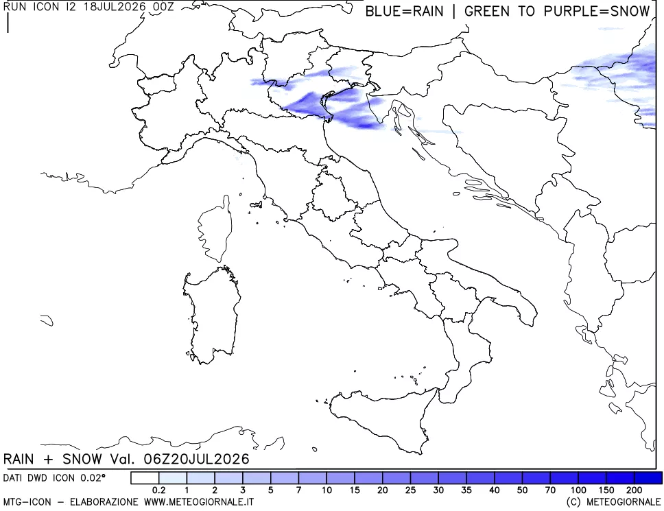 mappa Precipitazioni totali e nevose 24 ore precedenti