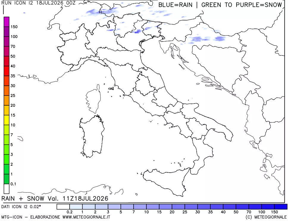 mappa Precipitazioni totali e nevose