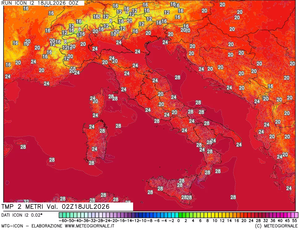 mappa Temp 2 metri
