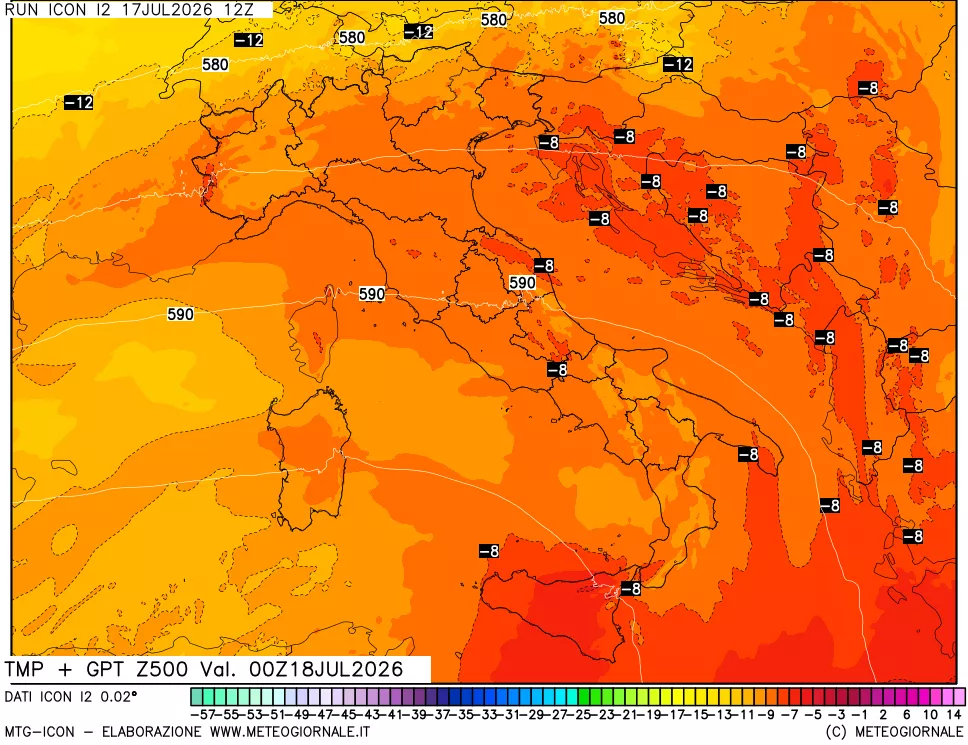 mappa 500 hPa Temp + GPT