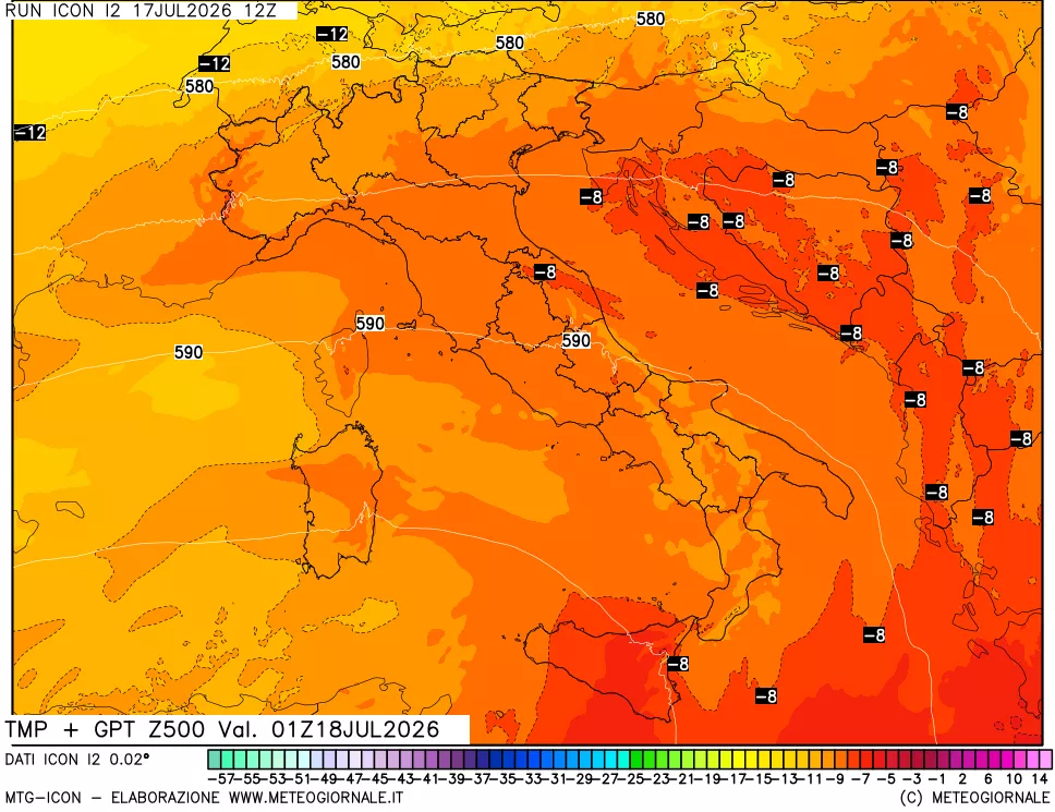 mappa 500 hPa Temp + GPT