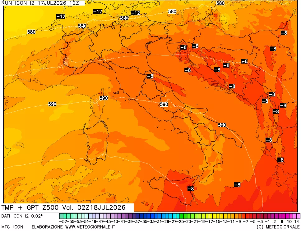 mappa 500 hPa Temp + GPT