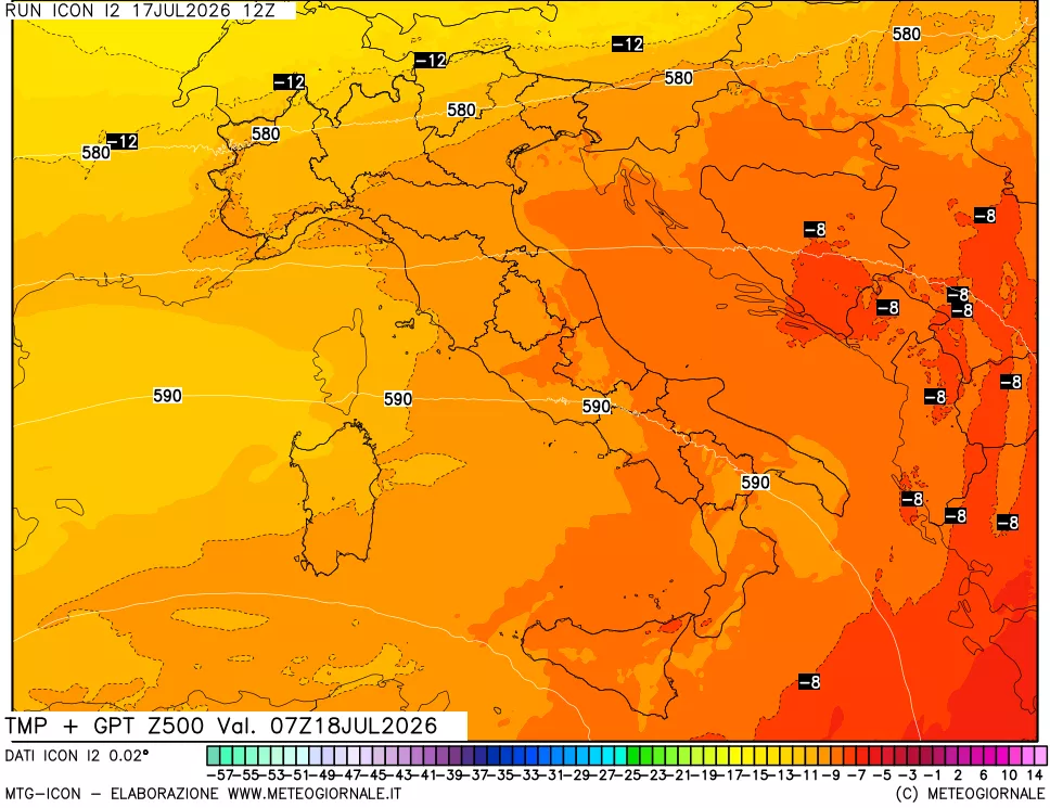mappa 500 hPa Temp + GPT