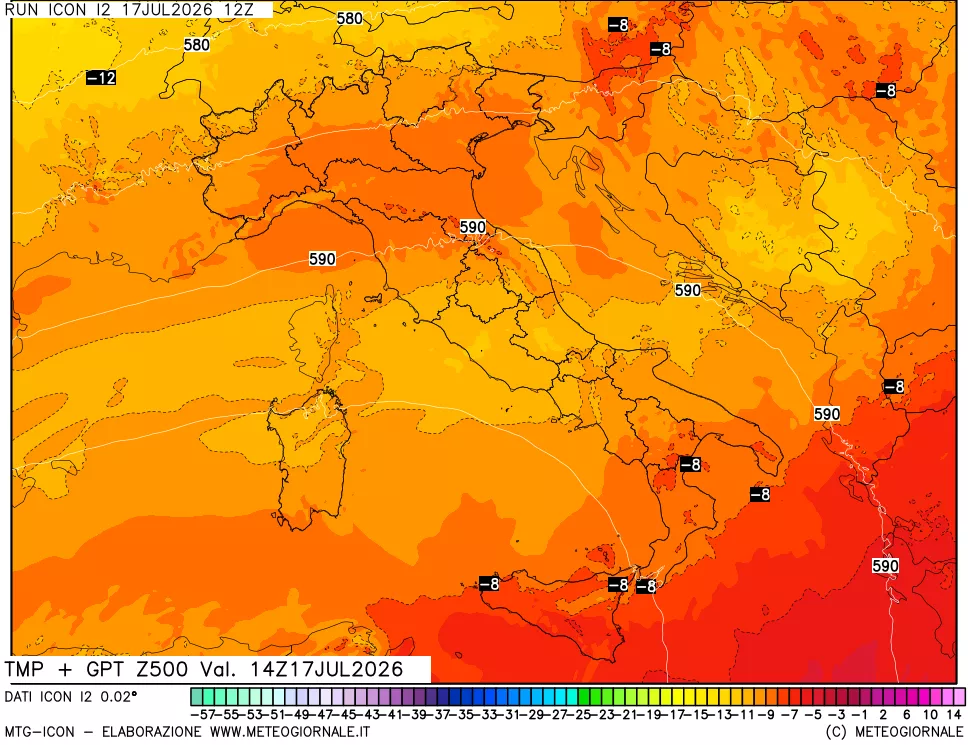 mappa 500 hPa Temp + GPT