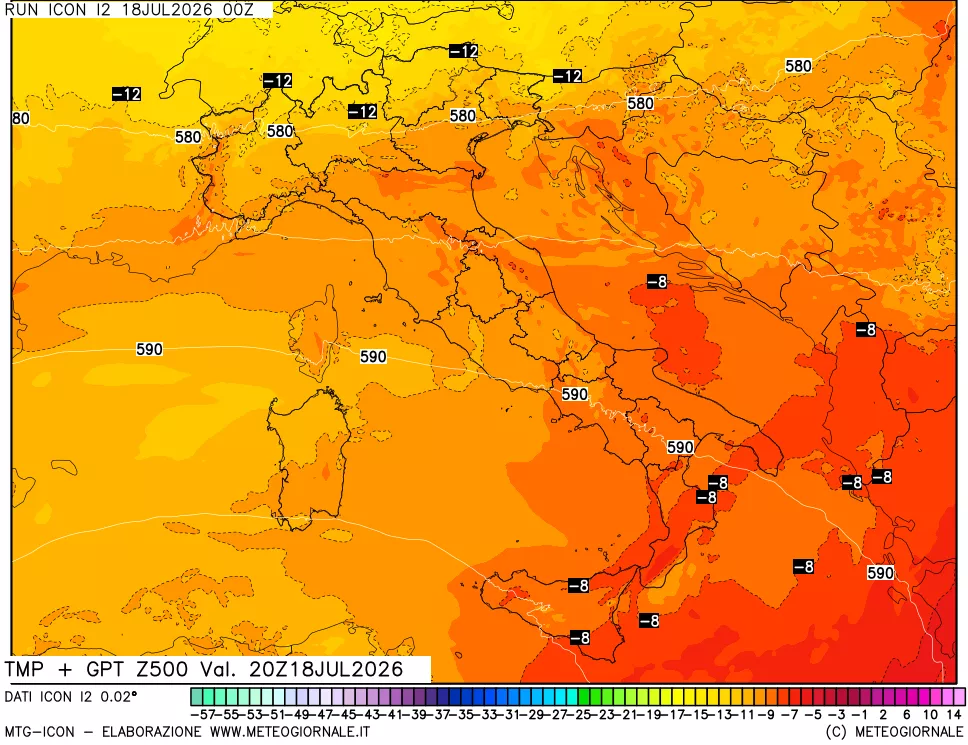 mappa 500 hPa Temp + GPT