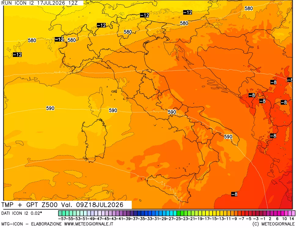 mappa 500 hPa Temp + GPT