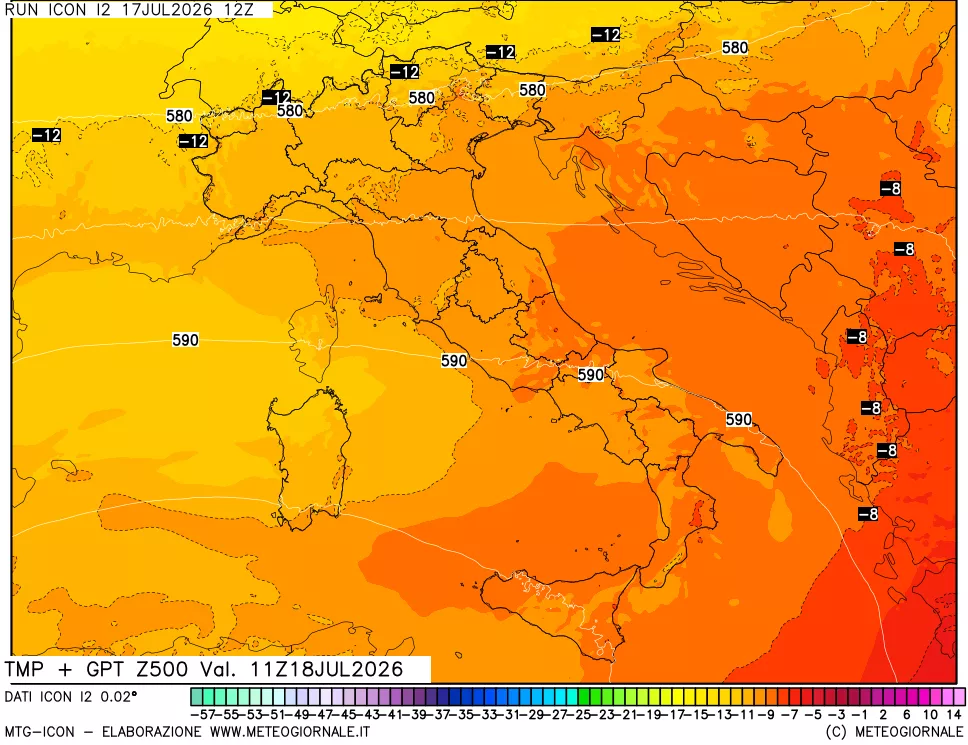 mappa 500 hPa Temp + GPT