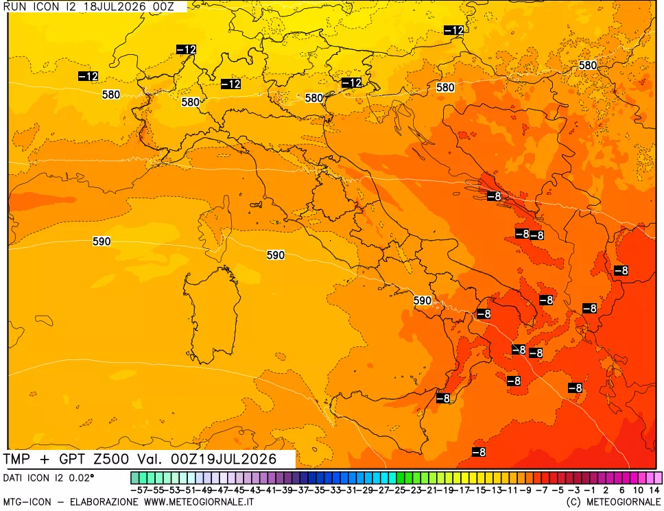mappa 500 hPa Temp + GPT