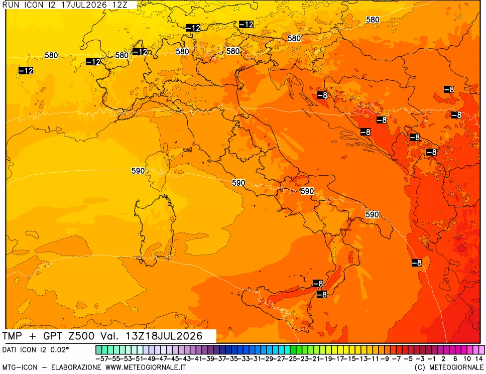 mappa 500 hPa Temp + GPT