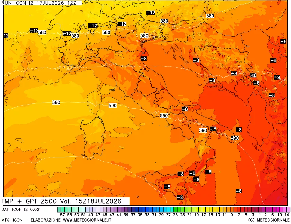 mappa 500 hPa Temp + GPT