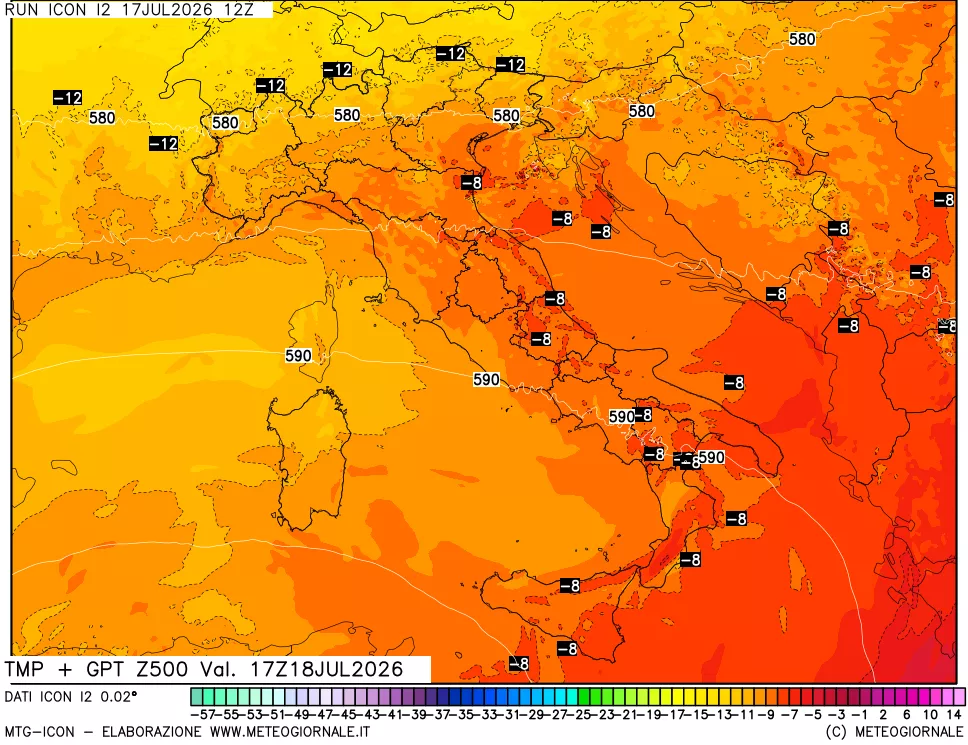 mappa 500 hPa Temp + GPT