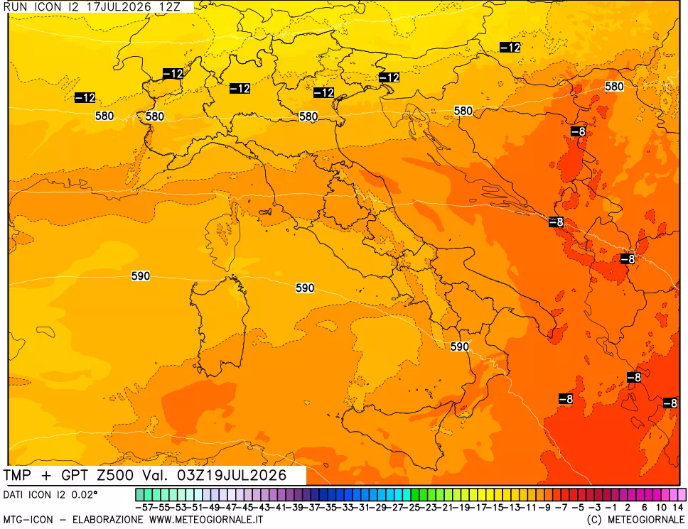 mappa 500 hPa Temp + GPT