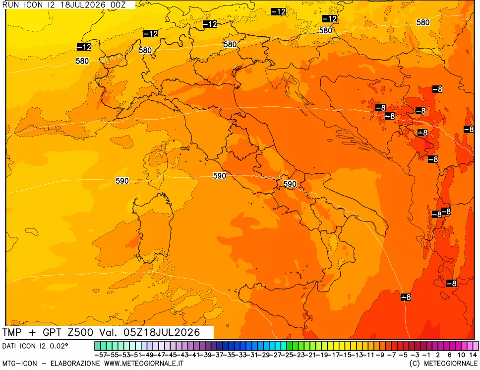 mappa 500 hPa Temp + GPT