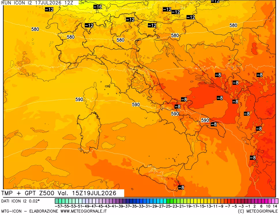 mappa 500 hPa Temp + GPT