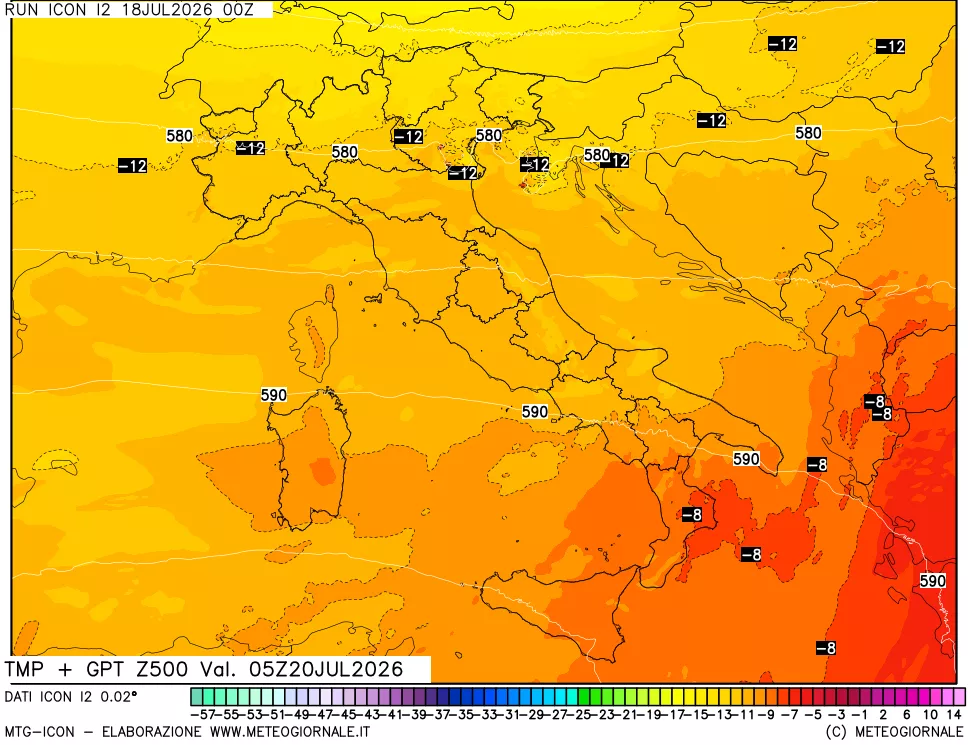 mappa 500 hPa Temp + GPT